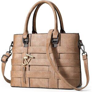 PU Leather Weave Brown Shoulder Bag for Women Elegant Top Handle Designer Purse